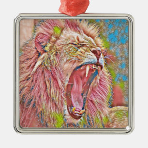 Artistic pink roaring lion metal tree decoration
