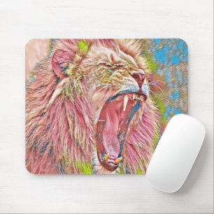 Artistic pink roaring lion mouse mat