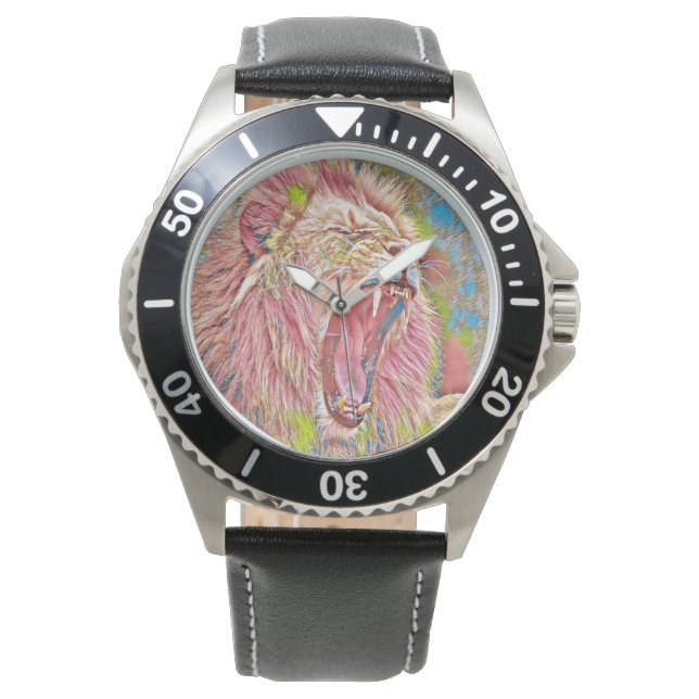 Artistic pink roaring lion watch (Front)