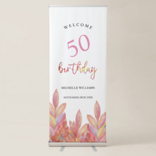 Artistic Pink Tropical Party Watercolor Retractable Banner