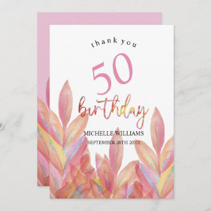 Artistic Pink Tropical Party Watercolor Thank You Card