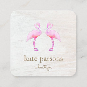 Artistic Pink Watercolor Flamingo  Square  Square  Business Card
