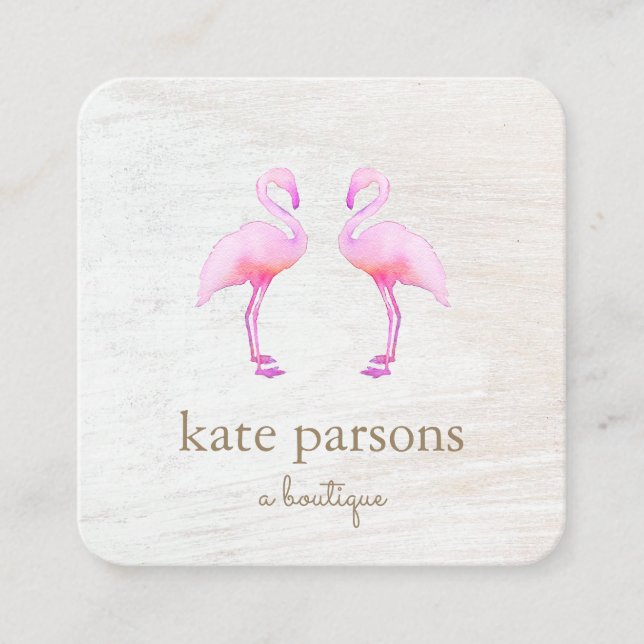 Artistic Pink Watercolor Flamingo  Square  Square  Square Business Card (Front)
