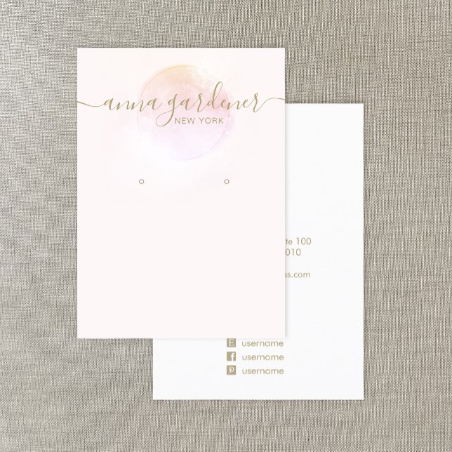 Artistic Pink Watercolor Script  Earring Display Business Card (Creator Uploaded)