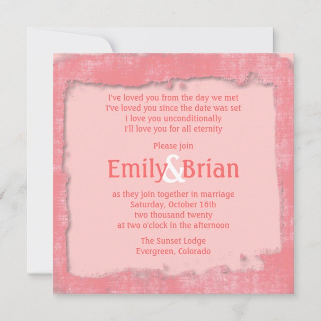 Artistic pink white paint wedding invitations (Front)