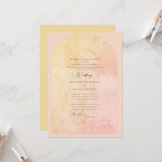 Artistic Pink & Yellow Geometric Christian  Invita Invitation (Front/Back In Situ)