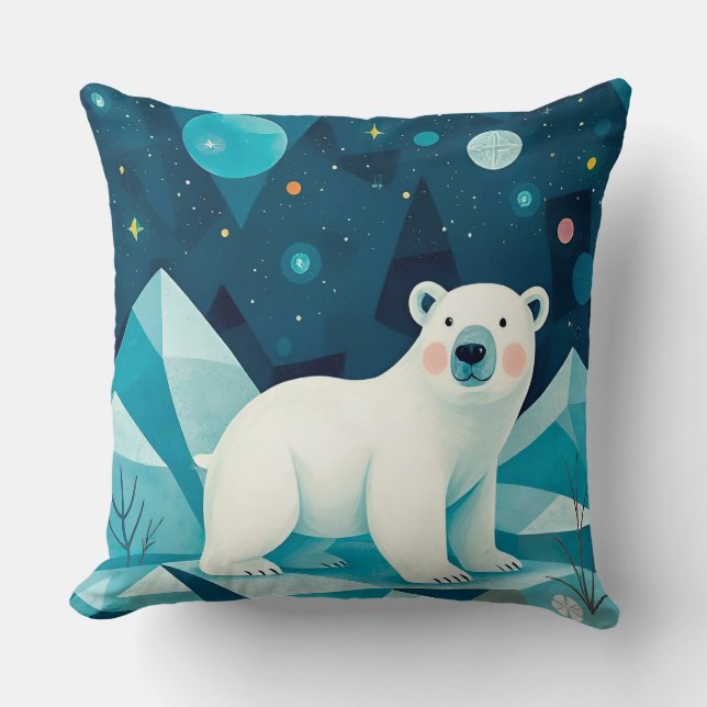 Artistic Polar Bear Illustration Cushion (Front)