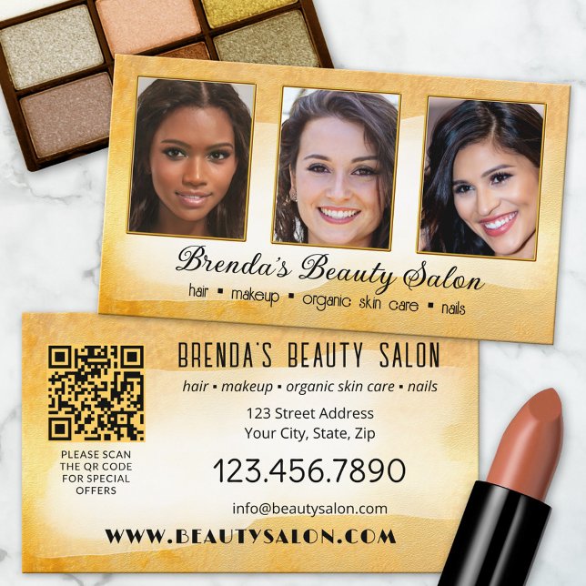 Artistic Portfolio Gold Watercolor Beauty Business Card (Creator Uploaded)