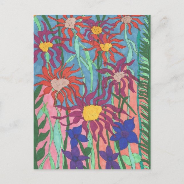 Artistic Postcard Lush Garden Pen and Ink Art (Front)