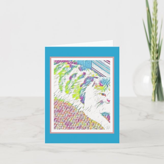 Artistic Pretty White Cat Illustration Card (Front)