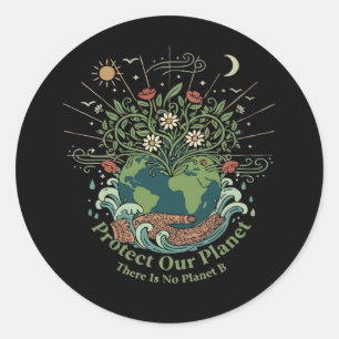 Artistic "Protect Our Planet" Vintage Floral Earth Classic Round Sticker
