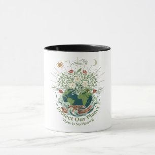 Artistic "Protect Our Planet" Vintage Floral Earth Mug