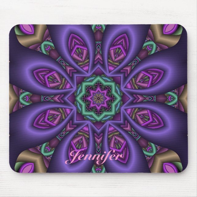 Artistic Purple fantasy Flower & Name Mousepad (Front)