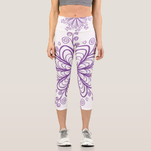 Artistic Purple Floral Mandala Capri Leggings - Mo