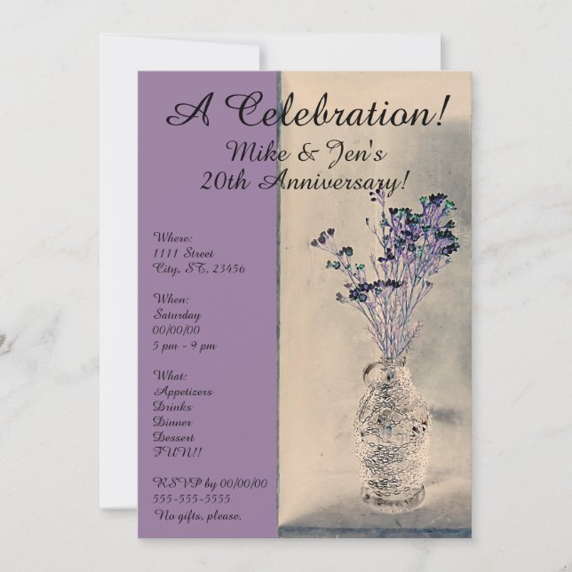 Artistic Purple Flowers in Vase Invitation (Front)