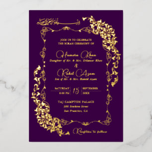 Artistic Purple Gold Floral Paisley Muslim Wedding