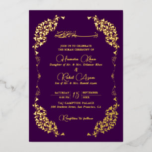 Artistic Purple Gold Floral Paisley Muslim Wedding