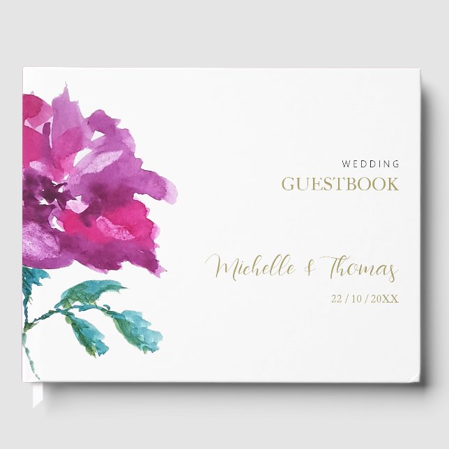 Artistic Purple Rose Watercolor Art Guest Book (Front)