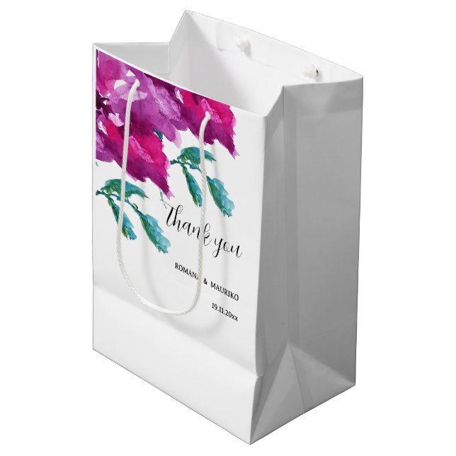 Artistic Purple Rose Watercolor Hand-painted Medium Gift Bag (Front Angled)