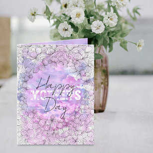 Artistic Purple Watercolor Black Ink Mother's Day Card