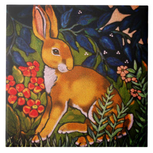 Artistic  Rabbit Hare Forest William Morris Bright Tile