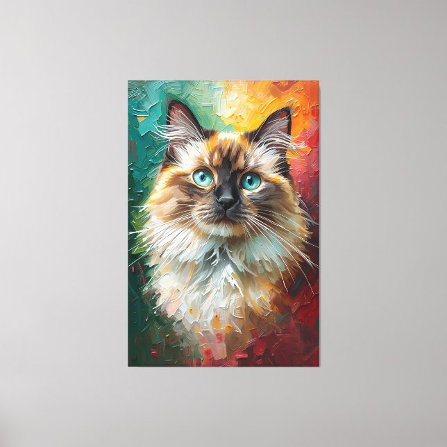 Artistic Ragdoll Cat Portrait Vibrant Oil Painting Canvas Print (Front)
