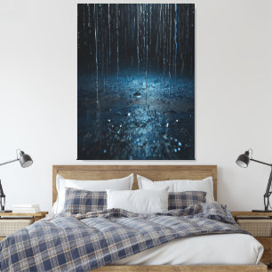 Artistic Rain Canvas – Abstract Silver  Blue Wall