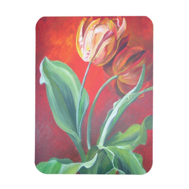 Artistic Red and Yellow Tulips Magnet (Vertical)