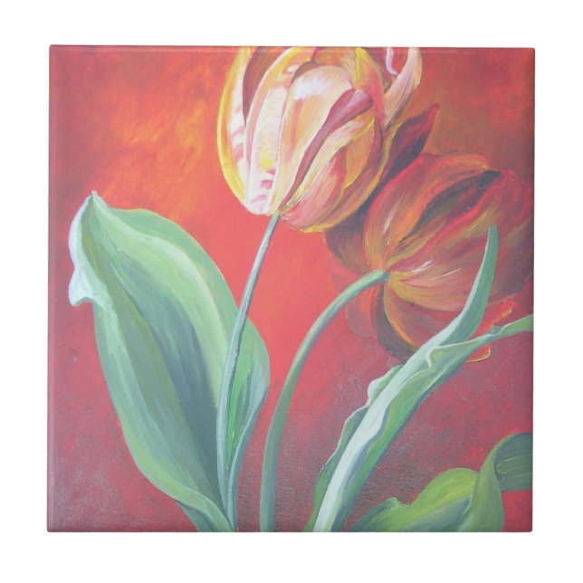 Artistic Red and Yellow Tulips Tile (Front)