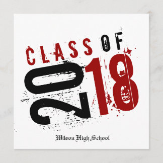 Artistic Red, Black and White Class of 2018 Invitation