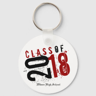 Artistic Red, Black and White Class of 2018 Key Ring