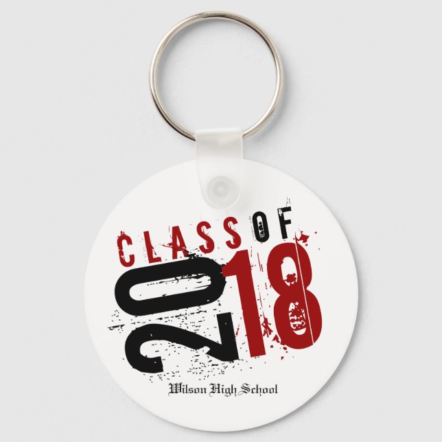 Artistic Red, Black and White Class of 2018 Key Ring (Front)