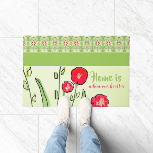 Artistic Red Floral And Patterned Accent Door Mat