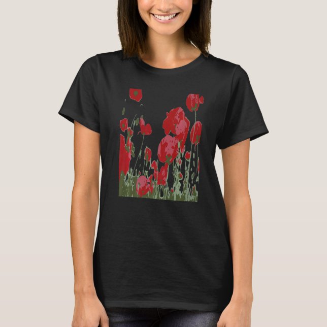 Artistic Red Flowers Of Recollection Vector T-Shirt (Front)