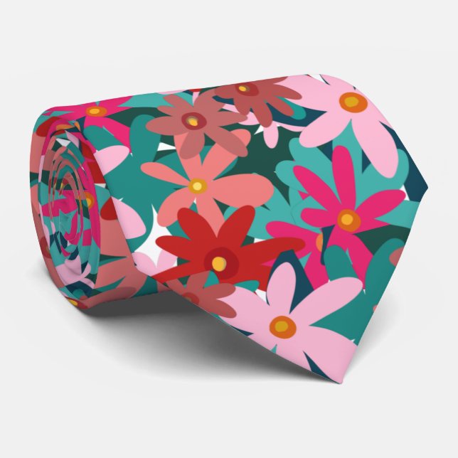 Artistic Red Flowers Tie – Nature‑Inspired Design (Rolled)