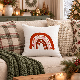 Artistic Red Green Christmas Rainbow Throw Pillow