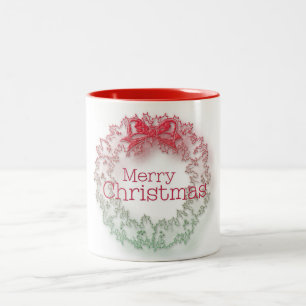 Artistic red green Christmas wreath coffee mug