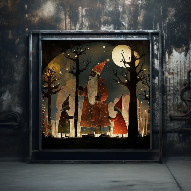 Artistic Red & Green Woodland Black Santa Poster (Creator Uploaded)