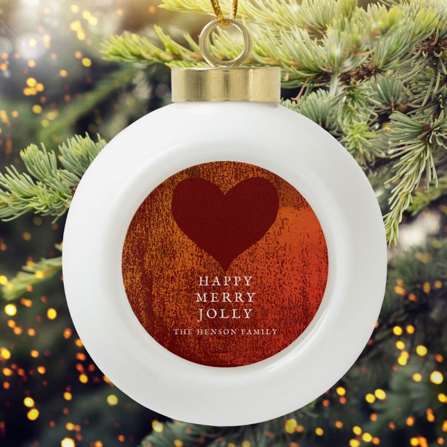 Artistic Red Heart Drawing Family Christmas Ceramic Ball Christmas Ornament (Creator Uploaded)