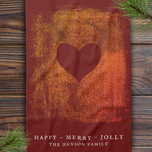 Artistic Red Heart Drawing Family Christmas Tea Towel