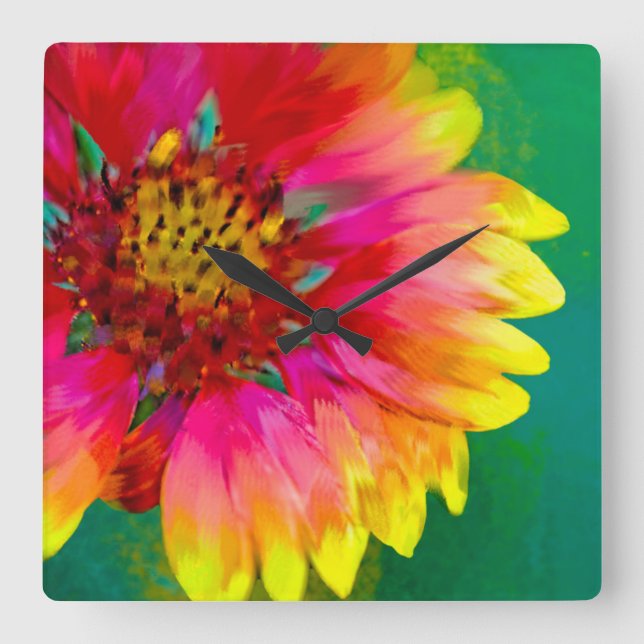 Artistic rendition of Indian Blanket flower Square Wall Clock (Front)