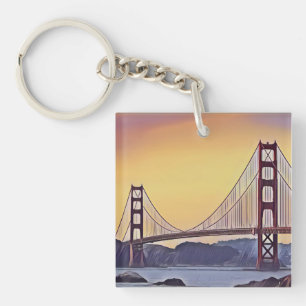Artistic Rendition of the Golden Gate Bridge Key Ring