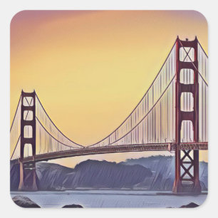Artistic Rendition of the Golden Gate Bridge Square Sticker