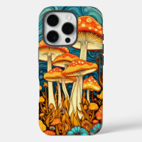 Artistic Retro Mushroom Forest Illustration