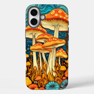 Artistic Retro Mushroom Forest Illustration iPhone 16 Plus Case