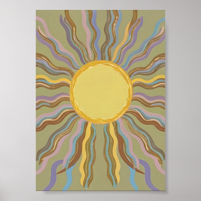 Artistic Retro Sunburst Minimalist Wavy Ray Poster (Front)