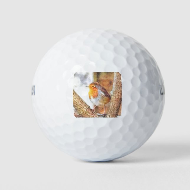 Artistic Robin Redbreast Perched  Golf Balls (Front)