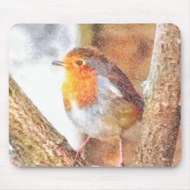 Artistic Robin Redbreast Perched  Mouse Mat (Front)