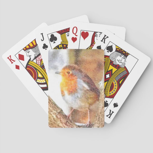 Artistic Robin Redbreast Perched  Playing Cards (Back)