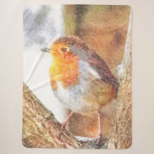 Artistic Robin Redbreast Perched Sherpa Blanket